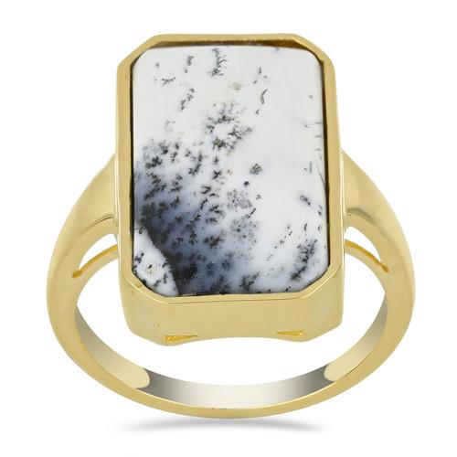 10.66 CT DENDRATIC AGATE YELLOW GOLD PLATED SILVER RINGS #VR033602